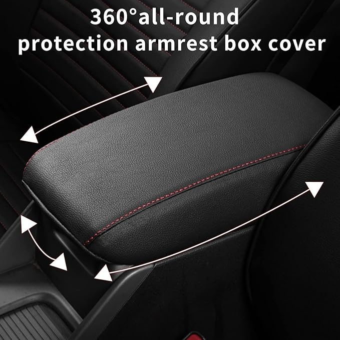 AOMSAZTO Armrest Covers for 2008-2014 Toyota Highlander Black with Red Stiches