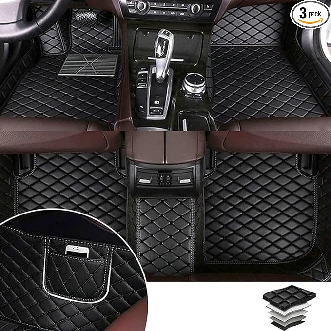 YaruicarCustom Car Floor Mats for 99.99% Sedan SUV Sports Car Men Women Protection Full Coverage Pads Anti-Slip Leather Floor Lining All Weather Car Floor Mats (Black 2)