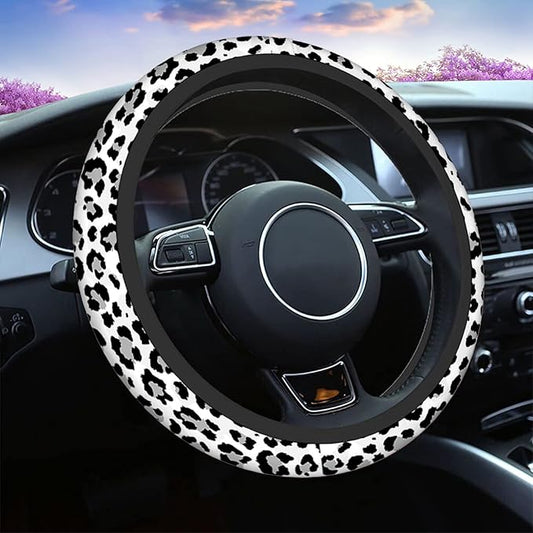 Swono Leopard Print Non-Slip Steering Wheel Cover Wild Animal Snow Leopard Neoprene Car Steering Wheel Covers Grip Automotive Steering Wheel Protector Auto Car Wrap Cover 15 Inch