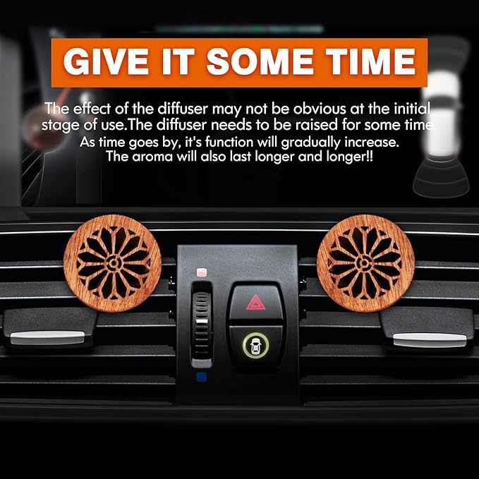 Essential Oil Car Diffuser, 2 PCS Gothic Flower Car Aromatherapy Wood Diffuser with Vent Clip