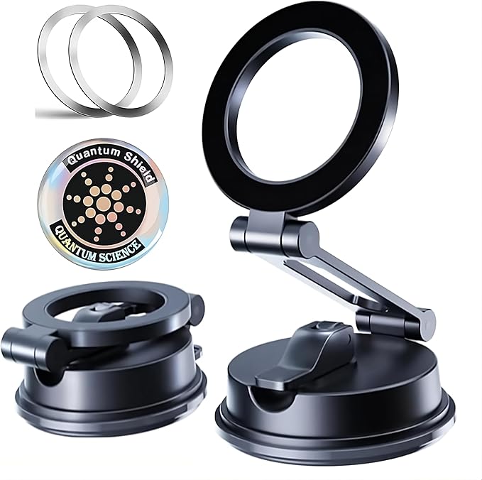 360° Adjustable Vacuum Magnetic Phone Holder, Airgrip - Magnetic Vacuum Phone Holder for Car, Vacuum Suction Magnetic Mount, Gym/Truck/Boat/Shower for iPhone & Android with Radiation Protector Sticker