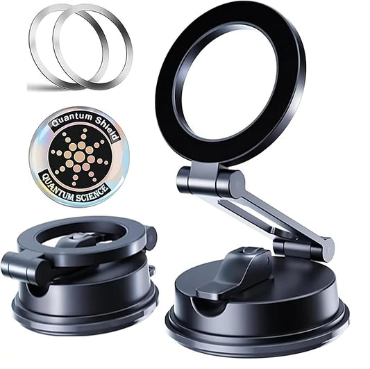 360° Adjustable Vacuum Magnetic Phone Holder, Airgrip - Magnetic Vacuum Phone Holder for Car, Vacuum Suction Magnetic Mount, Gym/Truck/Boat/Shower for iPhone & Android with Radiation Protector Sticker