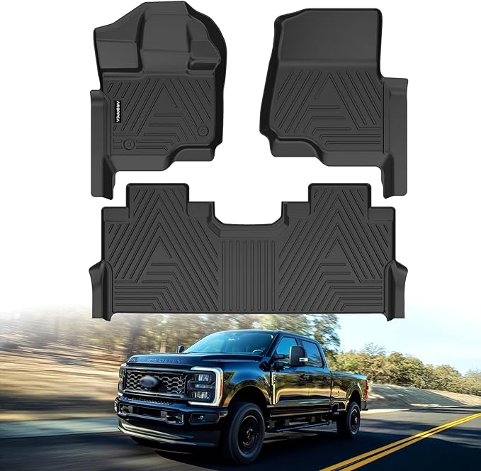 All Weather Floor Mats for 2017-2026 Ford F250/F350/F450 SuperCrew Cab with Rear Under Seat Storage, TPE Rubber Floor Liners Anti-Slip Full Set Automotive Mats for 2024 2025 F250/F350/F450 Accessories