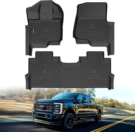 All Weather Floor Mats for 2017-2026 Ford F250/F350/F450 SuperCrew Cab with Rear Under Seat Storage, TPE Rubber Floor Liners Anti-Slip Full Set Automotive Mats for 2024 2025 F250/F350/F450 Accessories