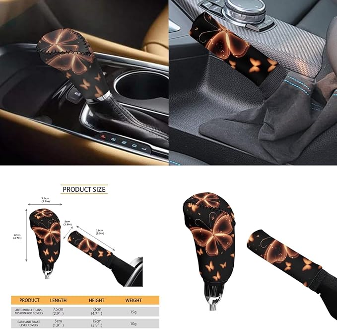Butterfly 6pcs Car Steering Wheel Cover Sets Yellow Car Accessories for Men Women Cup Holder Handbrake Gear Cover for SUV Truck Sedan