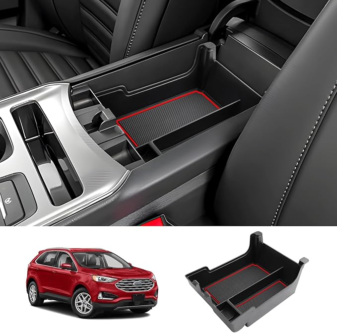 LUWU for 2024 Ford Edge Center Console Organizer Tray 2020 2021 2022 2023 2024 Ford Edge SE/SEL/ST-Line/Titanium/ST Console Organizer Armrest Storage Box Armrest Tray 2024 Ford Edge Accessories (Red)
