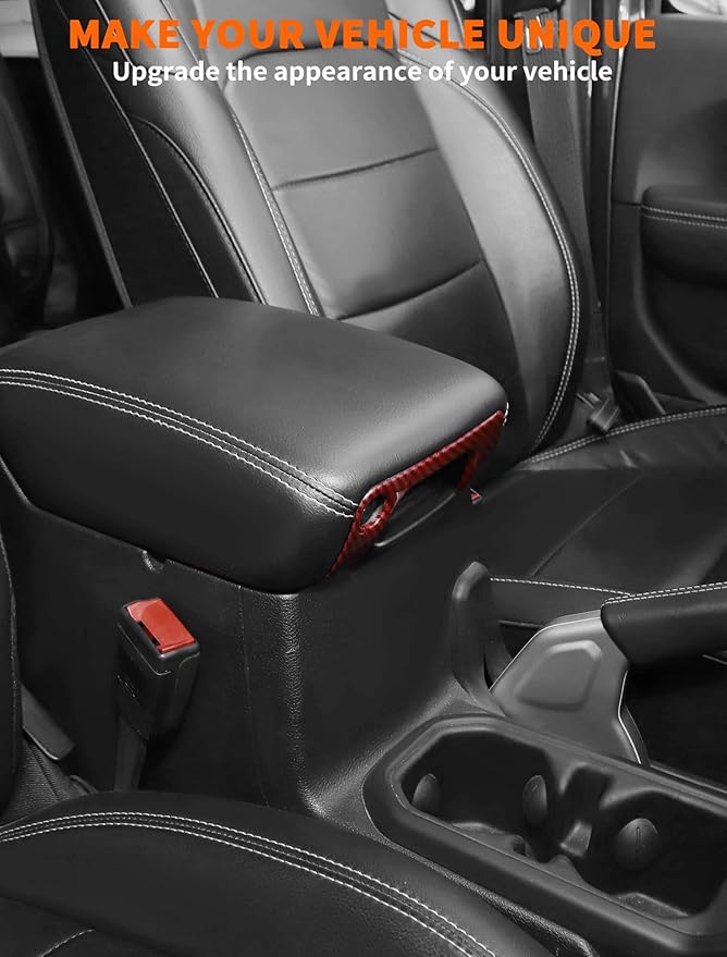 Savadicar Red Carbon Fiber Interior Accessories - Armrest Switch Bezel Trim Cover for 2018-Present Jeep Wrangler JL JLU 4XE & Gladiator JT - Premium Texture Interior Decor Upgrade Option, 1-Piece