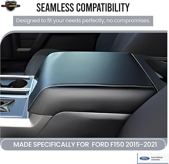 Premium Console Armrest Cover for Ford F-150 Bucket Seat 2015-2021 – Soft, Machine Washable Console Lid Protector – Easy to Install, Plush & Durable – Black