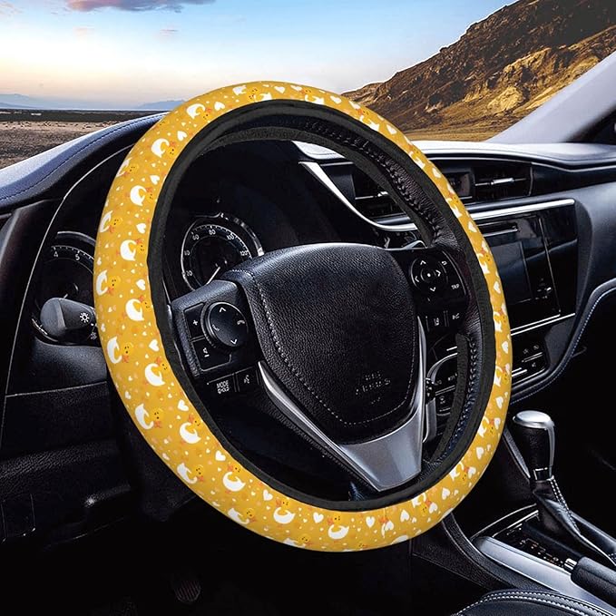 Yellow Cute Duck Steering Wheel Covers Anti-Slip Elasticity Car Accessories Steering Wheel Protector Universal 15 Inch for Cars SUV Vehicle Truck