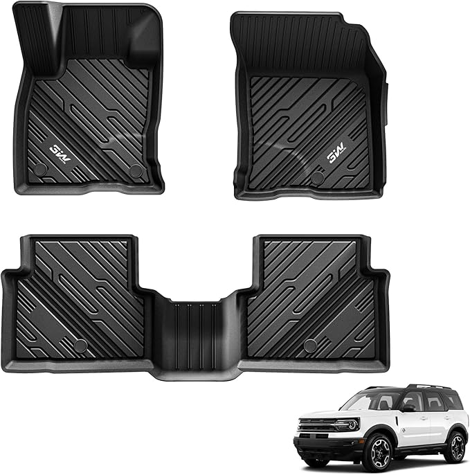 3W Floor Mats Fit for Ford Bronco Sport 2021 2022 2023 2024 2025 All Weather TPE Car Accessories Custom Fit Full Set Ford Bronco Sport Car Mats (Not for Bronco & Rubberized Floor & Outer Banks)