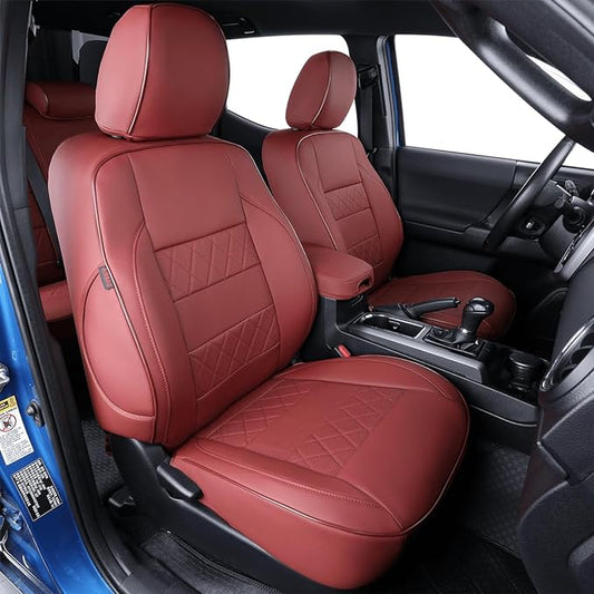 EKR Custom Fit Tacoma Car Seat Covers for Select Toyota Tacoma 2016 2017 2018 2019 2020 2021 2022 2023 Access Cab - Full Set,Leather(Burgundy)