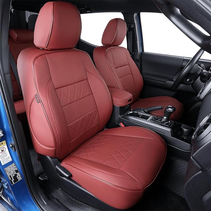 EKR Custom Fit Tacoma Car Seat Covers for Select Toyota Tacoma 2024 2025 2026 Xtra Cab SR - Full Set,Leather(Burgundy)