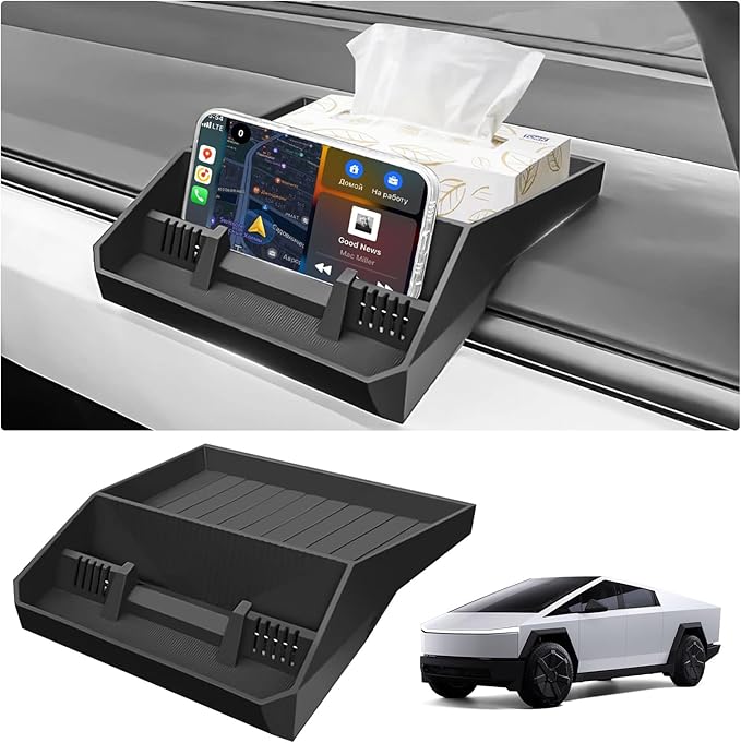 Tesla Cybertruck Hidden Screen Dash Storage Tray Cybertruck Center Console Organizer Dashboard Behind Screen Storage Box Phone Holder Safer Driving Avoid Distractions Cybertruck Accessories 2025 2024