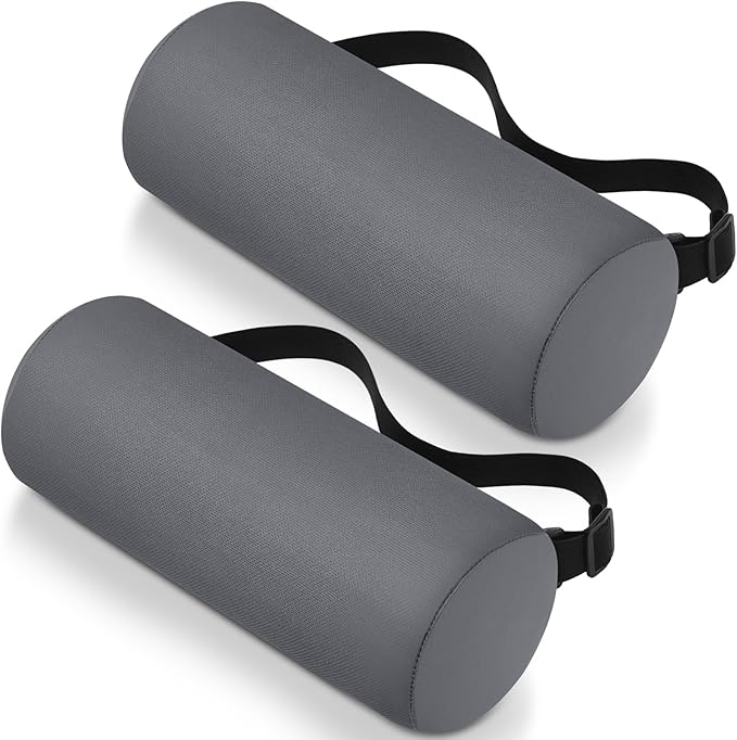 Wenqik 2 Pcs Lumbar Support Pillow Lumbar Roll Lower Pillow Office Seat Cushion with Adjustable Strap and Washable Cover for Travel Gaming Chair Car Seat Pain Relief(Grey)