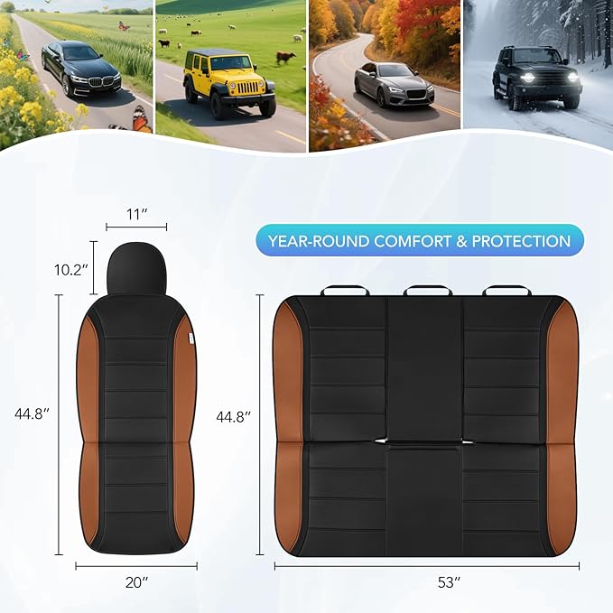 Road Comforts Leather Seat Covers, Breathable Car Seat Covers Full Set for Men,Airbag Compatible, Automotive Seat Covers Set Universal Fit Most Cars,Vans,Truck,SUV