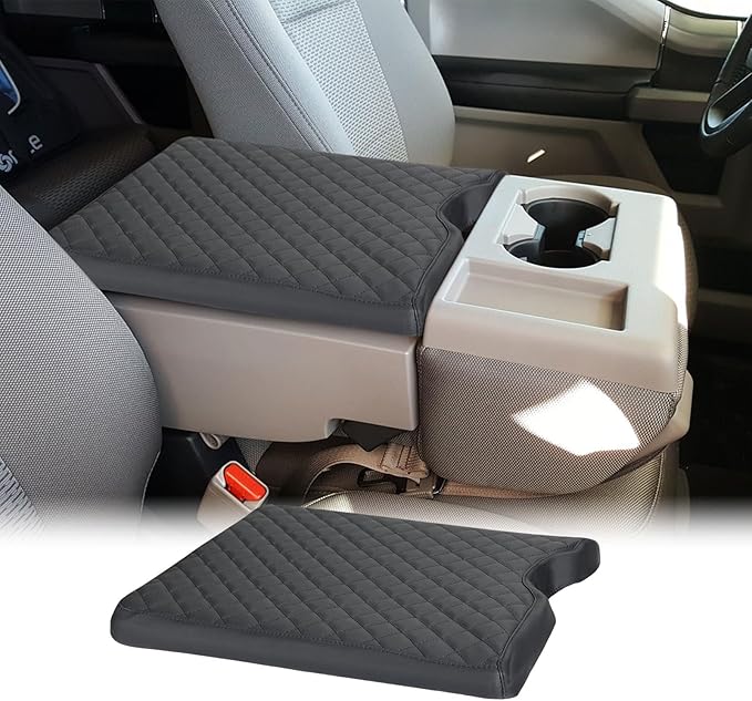 Xaido Center Console Cover Compatible with 2015-2024 2025 Ford F150 & 2017-2025 F250 F350 F450 with 40/20/40 Jump Seat, Leather Armrest Protector Pad (Jump Seat Only)