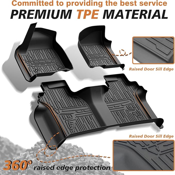 TripleAliners Floor Mats All Weather Compatible with 2019-2025 Chevy Silverado/GMC Sierra 1500 & 2020-2025 Silverado/Sierra 2500 HD/3500HD Crew Cab 1st & 2nd Row, Rear with Factory Carpeted Storage