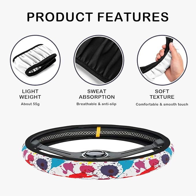 Unique Colorful Hippie Graffiti Steering Wheel Cover for Women Anti-Slip Universal Car Accessories 15 inch Steering Wheel Protector Fit Auto SUV Sedan Vans Trucks