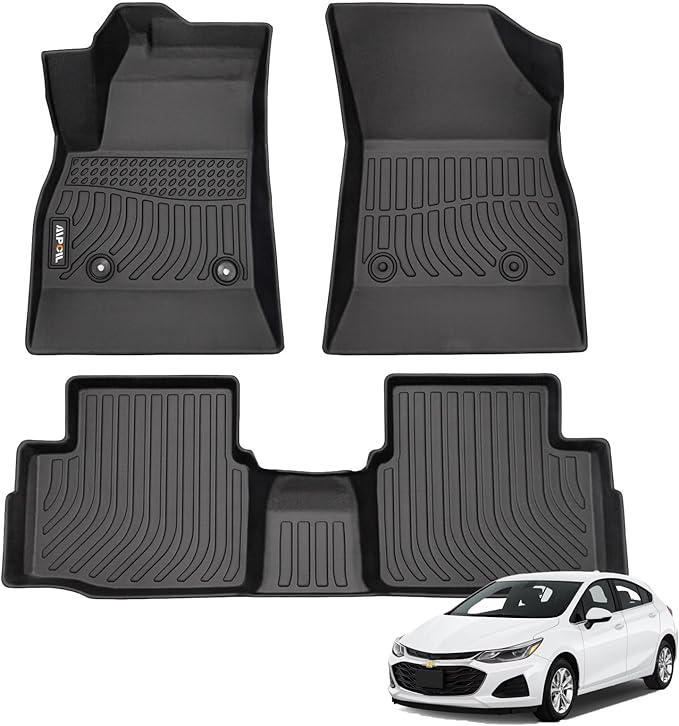 AIPOIL® Floor Mats for 2016-2019 Chevy Cruze (Not for 2016 Cruze Limited) Fits 1st & 2nd Row TPE All Weather Anti-Slip Floor Liners Full Set Custom Car Mats Accessories, Black