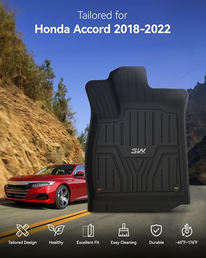 3W Floor Mats Fit for Honda Accord 2018-2022(Include Hybrid Models), Custom Fit Floor Liner for 1st 2nd Row Full Set TPE All-Weather Car Liners Black