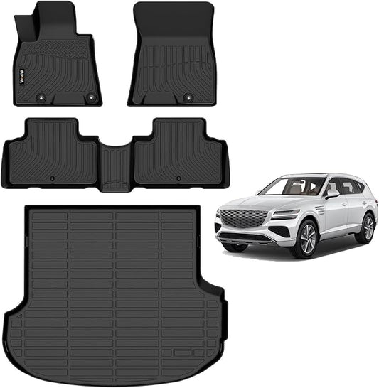 AIPOIL® Floor Mats & Cargo Liner Set for 2021-2025 Genesis GV80 (Only fit 5 Seats) All Weather Protection TPE Anti-Slip Automotive Full Set Custom Car Mats Accessories - Black