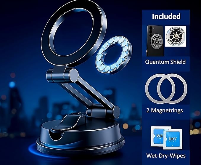 360° Adjustable Vacuum Magnetic Phone Holder, Airgrip - Magnetic Vacuum Phone Holder for Car, Vacuum Suction Magnetic Mount, Gym/Truck/Boat/Shower for iPhone & Android with Radiation Protector Sticker
