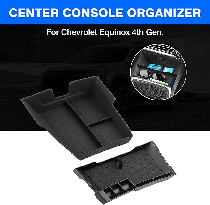 Autorder 2PCS Center Console Organizer for Chevy Chevrolet Equinox 2025-2026 Accessories Center Console Insert Tray Secondary Storage Box with Anti-Slip Mat(Not for Equinox EV)