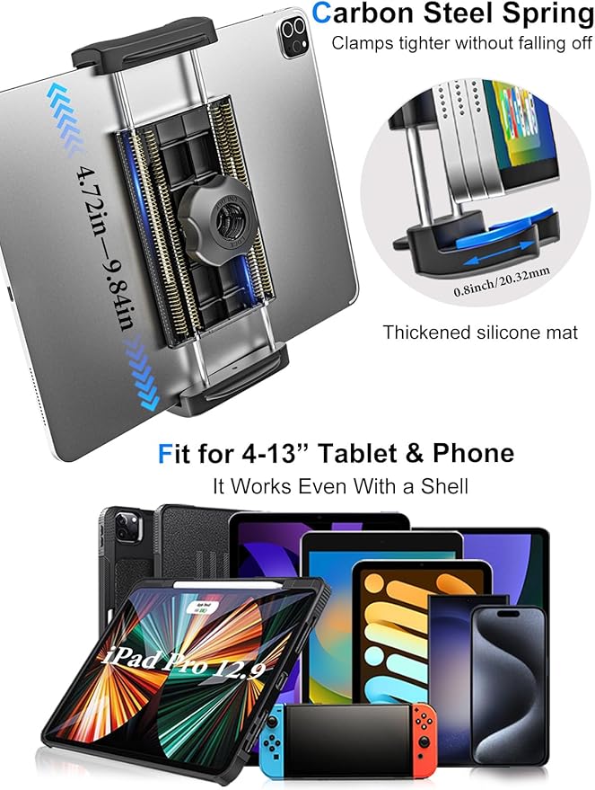 Tablet Holder for Car Headrest with 4 Headrest Hooks, Car Tablet Mount Back Seat for Kids Fit 4-13" Tablets & Phones, ipad Car Holder Back Seat for iPad Pro 12.9, Air, Mini, Galaxy, Fire