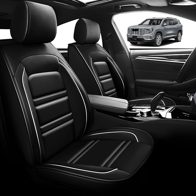 Seat Cover for gmc Acadia 2016-2025 | Car Seat Covers Front Seats, Waterproof Seat Protectors, Automotive Front Seat Covers (Front Seat, Black&White Line)