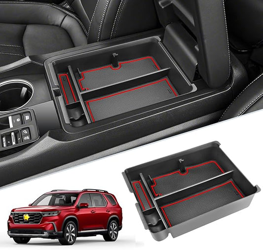 SKTU for 2023 2024 2025 Honda Pilot Center Console Organizer 2023-2025 Pilot/ 2024-2026 Passport Armrest Tray 2025 2026 Passport Console Tray 2024 2025 Pilot Accessories with Sunglasses Holder (Red)