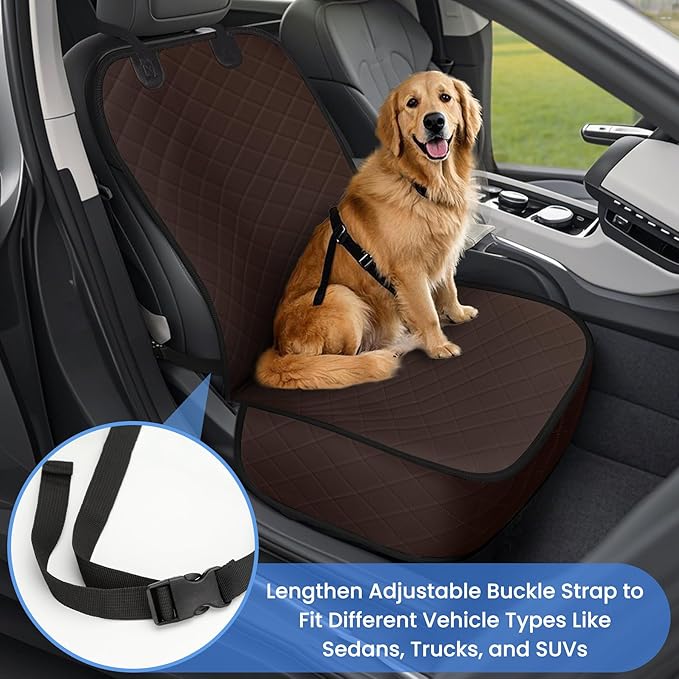 Dog Car Seat Covers, Waterproof Front Seat Cover for Dogs, Scratch-Proof, Nonslip Pet Passenger Seat Cover Protector, Universal Fit for Cars Trucks SUVs, Large Size, Dark Coffee