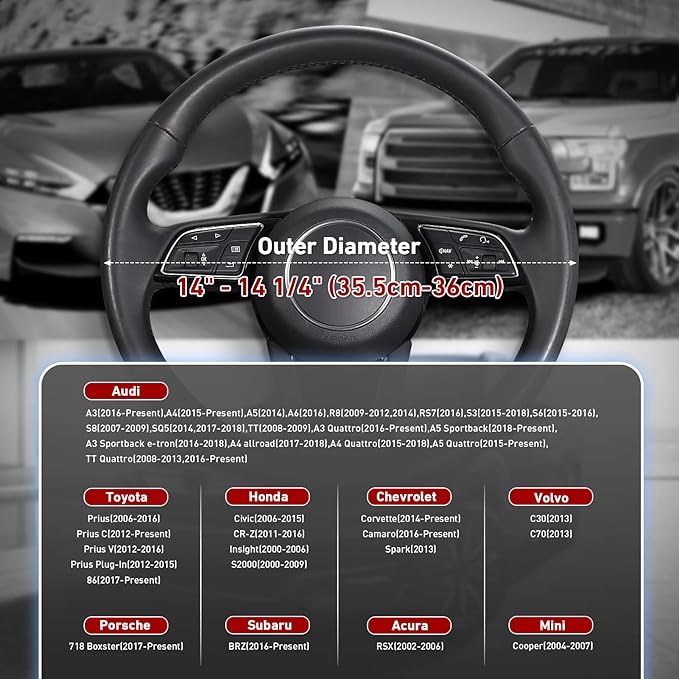 SEG Direct Car Steering Wheel Cover Small-Size for Prius Civic Model 3 Model Y Camaro Rogue with 14"-14 1/4" Outer Diameter Leather with Carbon Fiber Pattern Black