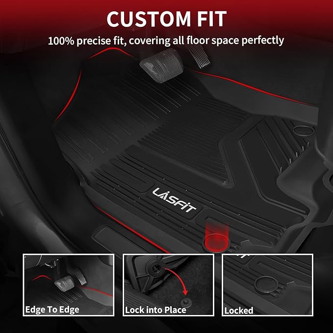 LASFIT Floor Mats for Ram 1500 2019-2024 Crew Cab and Quad Cab Front, Bucket Seat, All Weather TPE Custom Fit Car Mats Truck Front Liners 1st Row Only, Black