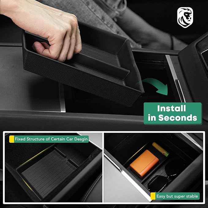 YHTAUTO Lower Center Console Organizer Tray Compatible with 2024 2025 Tesla Model 3 Highland (Standard/Premium/Performance), TPE Hidden Storage Box, Model 3 Highland Accessories 2PCS