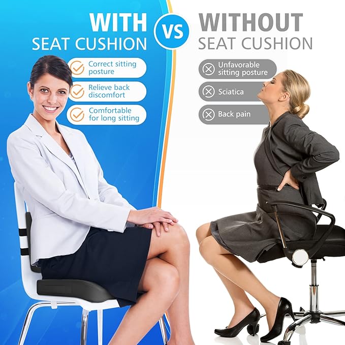 Seat Cushion, Lumbar Support Pillow with Adjustable Strap-Chair Cushions for Sciatica Pain Relief-with Washable Cover Memory Foam for Car, Travel and Wheelchair-Gray