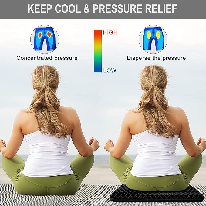 Gel Seat Cushion for Long Sitting Pressure Relief - Wheelchair Cushions for Pressure Sores - Coccyx, Sciatica & Tailbone Pain Relief Cushion - Non-Slip Butt Pillow for Office, Home, Car (Black)