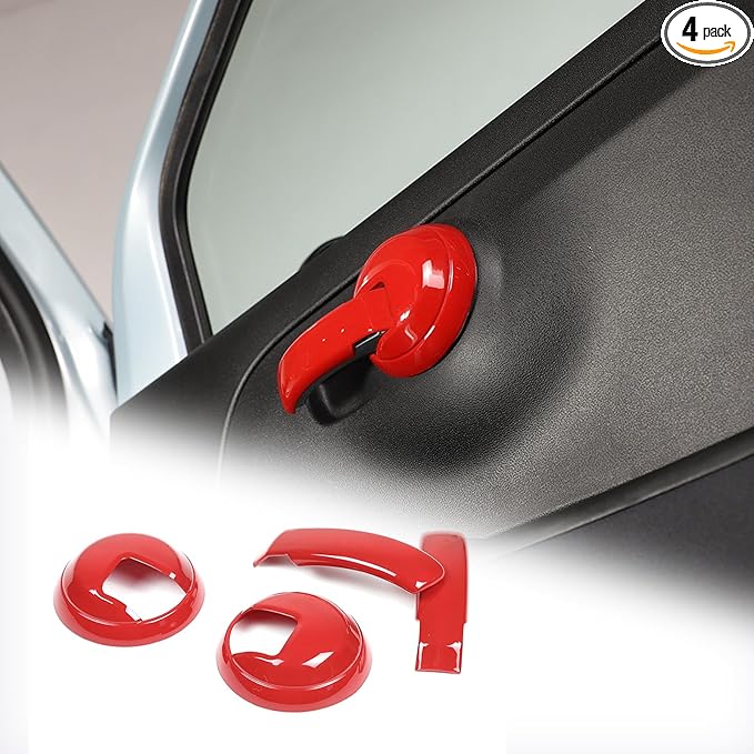 4PCS Inner Door Handles Cover Trim Compatible with Fiat 500/500 Abarth 2010-2024 Car Inner Door Handles Cover Protector Trim ABS Interior Decorative Cover Trim Sticker (Glossy Red)