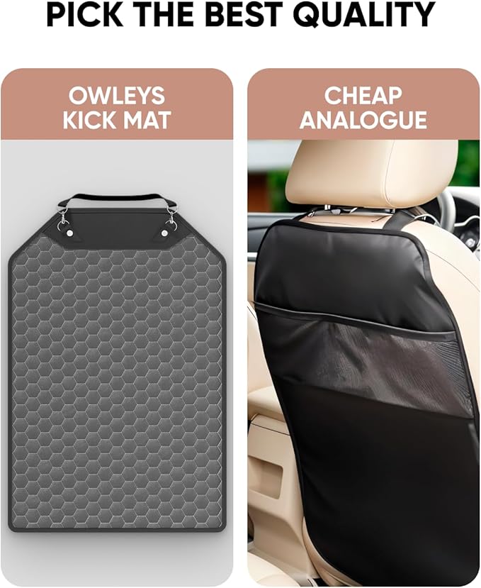 Owleys Kick Mat Back Seat Protector - Car Back Seat Cover for Kids Feet - Waterproof & Sturdy Protector for Upholstery from Dirt, Mud, Scratches and Stain (Gray 2 pc)