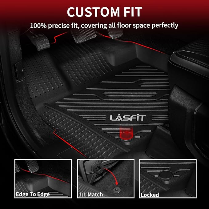 LASFIT Front Floor Mats for Ford F-150 2015-2026 | F150 Lightning 2022-2025 SuperCrew & Super Cab Carpet Floor All Weather Car Liners TPE Truck Mats-First Row Only, 2pcs Black