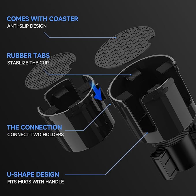 DYLEN Car Cup Holder Expander, 2 in 1 Cup Holder Adapter Extender for Car with Expandable Insert, Fits Yeti, Hydroflask and Other Large Water Bottles & Mugs in 2.2"-4.6" (10-46oz)