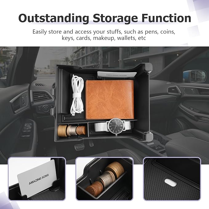 LUWU Center Console Organizer for 2021 2022 2023 2024 2025 Ford Edge Accessories Edge SE/SEL/ST-Line/Titanium/ST Armrest Storage Box Armrest Console Organizer(Black)