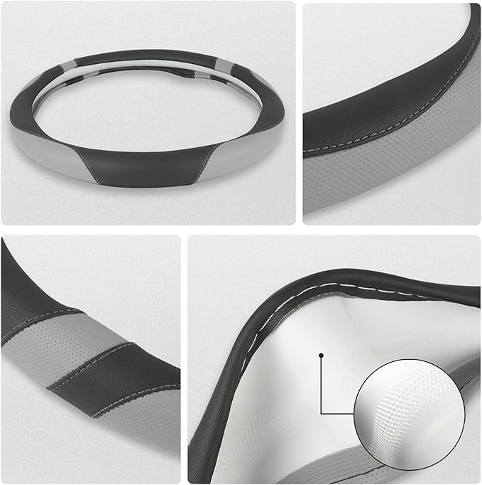 West Llama Microfiber Leather Car Steering Wheel Cover Universal Fit 15-15.5 inch SUV,Sedan,Car,Trucks(Black+Gray-M-Large Size)