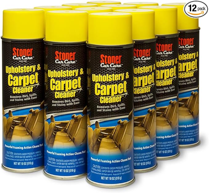 Stoner Car Care 91144-12PK Upholstery & Carpet Cleaner — Powerful Foaming Action Lifts Tough Stains from Seats, Floor Mats, Upholstery, Fabric, and More — 18 oz (Pack of 12)