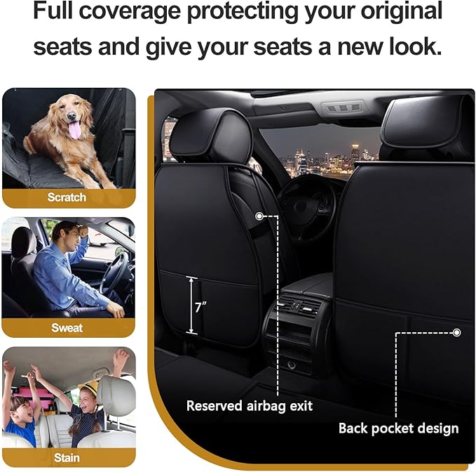 otoez Car Seat Covers Full Set, 5 Seats Faux Leather Seat Covers for Cars, Waterproof Automotive Front & Rear Seat Cushion Protector Interior Covers for Most Cars Sedans Trucks SUVs, Black & Red