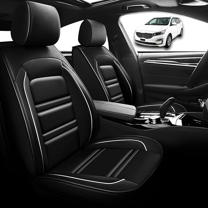 Seat Cover for kia Sedona 2003-2021 | Car Seat Covers Front Seats, Waterproof Seat Protectors, Automotive Front Seat Covers (Front Seat, Black&White Line)