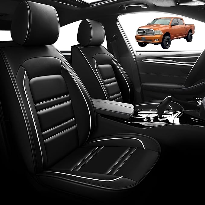 Seat Cover for Dodge ram 2004-2011 | Car Seat Covers Front Seats, Waterproof Seat Protectors, Automotive Front Seat Covers (Front Seat, Black&White Line)