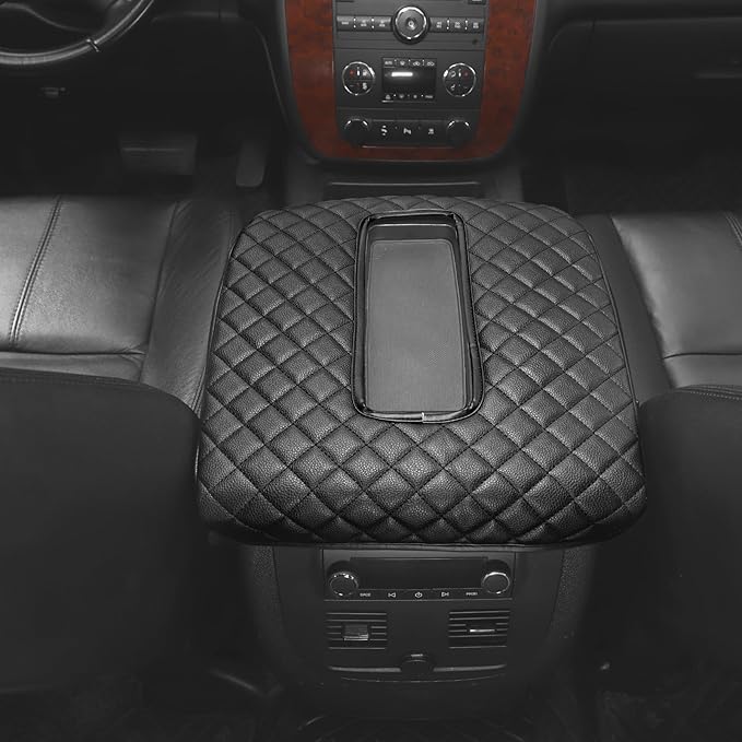 RT-TCZ Center Console Armrest Box Pad Cover Leather for Chevy Avalanche/Silverado/Suburban/Tahoe 2007-2013,for GMC Yukon/Sierra 2007-2013 (Black)