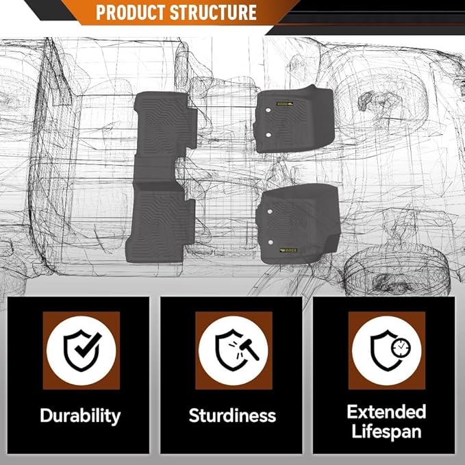 ANDPLAY Floor Mats Liners 3PCS Compatible with Toyota 4Runner 1996 1997 1998 1999 2000 2001 2002 1st & 2nd Row TPE All Weather Protection Gray Floor Liners alfombras para carro