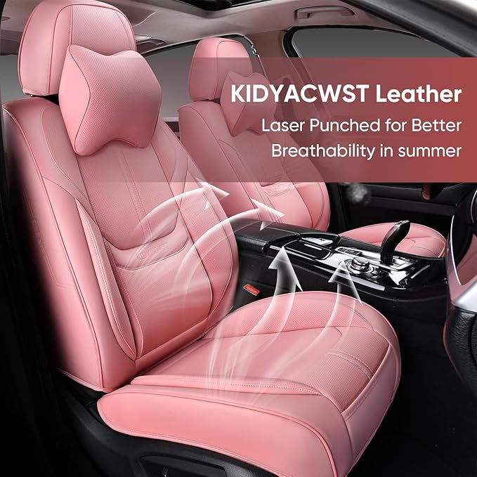 Auto Car Seat Covers Accessories Front Seat Leather Cushion Protector Breathable Waterproof Seat Cover for Cars Universal Fit (Pink, Front Pair)