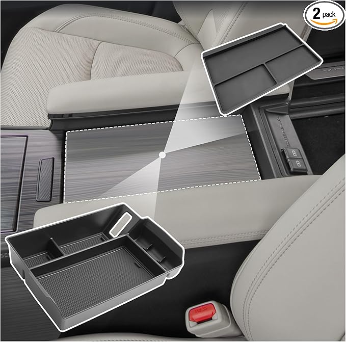 SXCY 2PCS for 2025 Toyota Sienna Center Console Organizer+Console Storage Mat [Not for Console w/Cool Box] for 2021-2025 Toyota Sienna Accessories 2021-2025 Sienna Armrest Console Organizer
